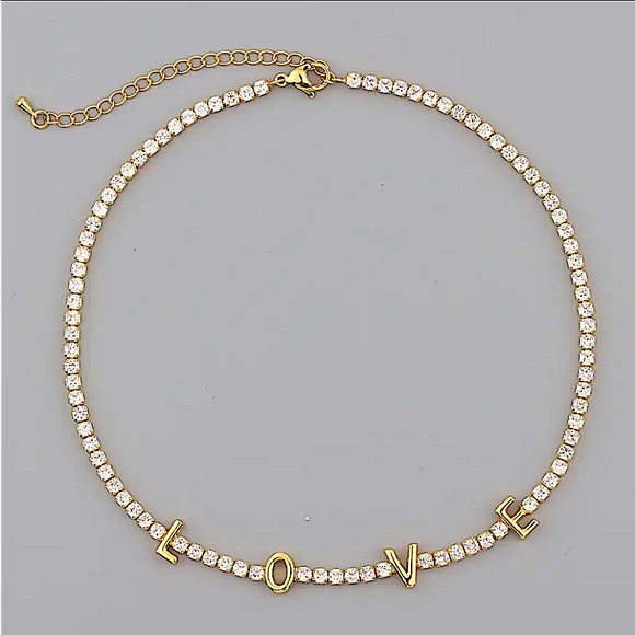 Gold Cubic Zircon Love Letter Choker Tennis Minimalist - Picture 4 of 7